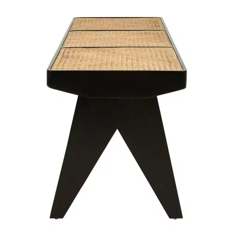 Banc Franco Noir : Rotin tressé à la main, base en manguier, forme rectangulaire, non capitonné