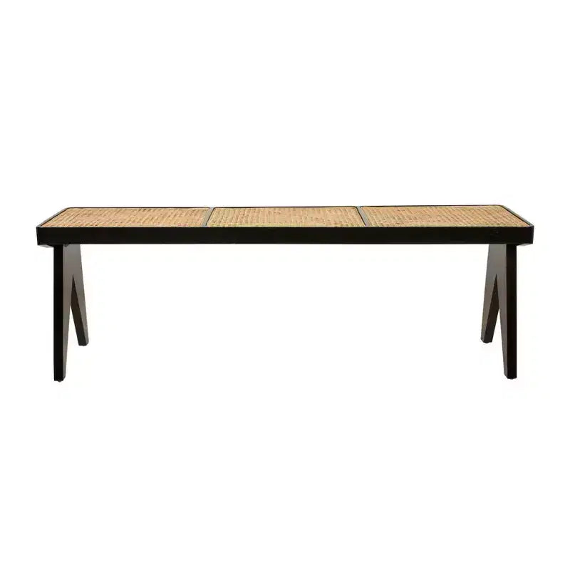 Banc Franco Noir : Rotin tressé à la main, base en manguier, forme rectangulaire, non capitonné