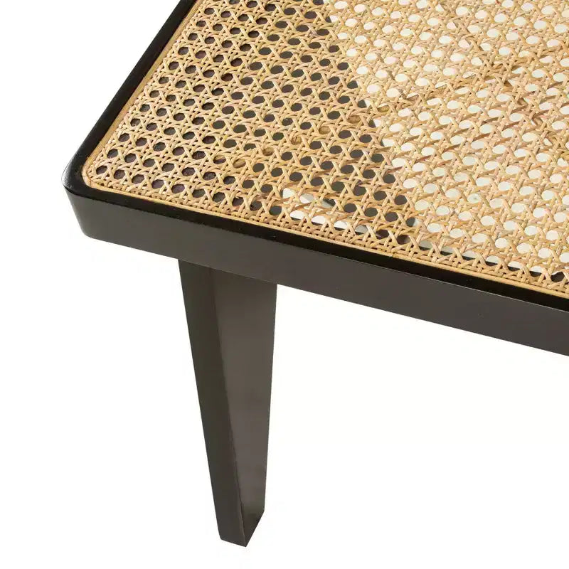 Banc Franco Noir : Rotin tressé à la main, base en manguier, forme rectangulaire, non capitonné