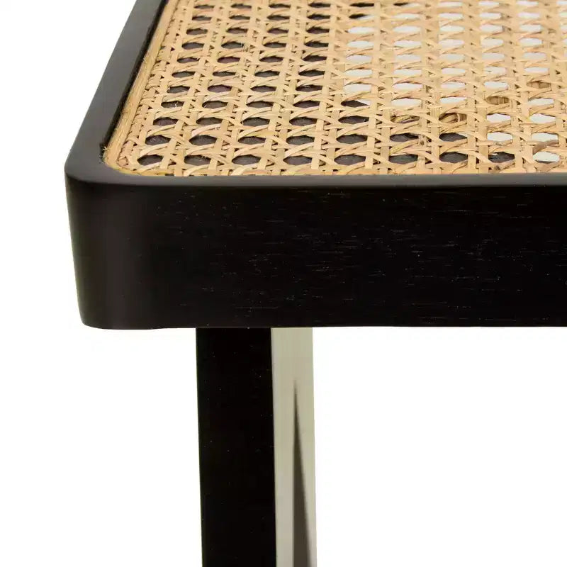 Banc Franco Noir : Rotin tressé à la main, base en manguier, forme rectangulaire, non capitonné