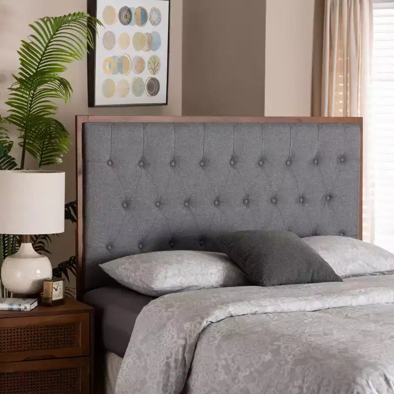 Tête de lit en tissu et bois Gris/Noyer