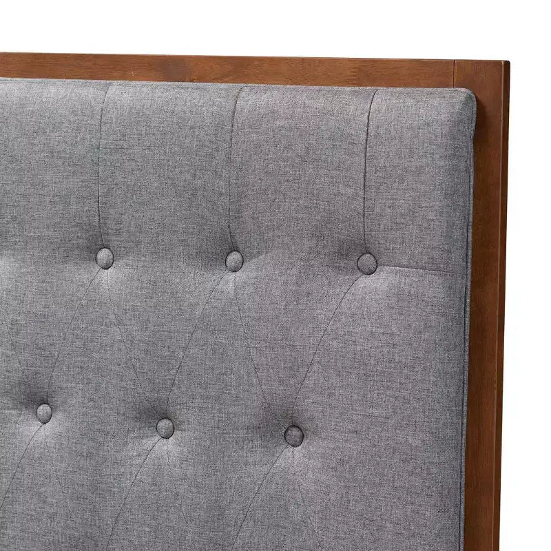 Tête de lit en tissu et bois Gris/Noyer
