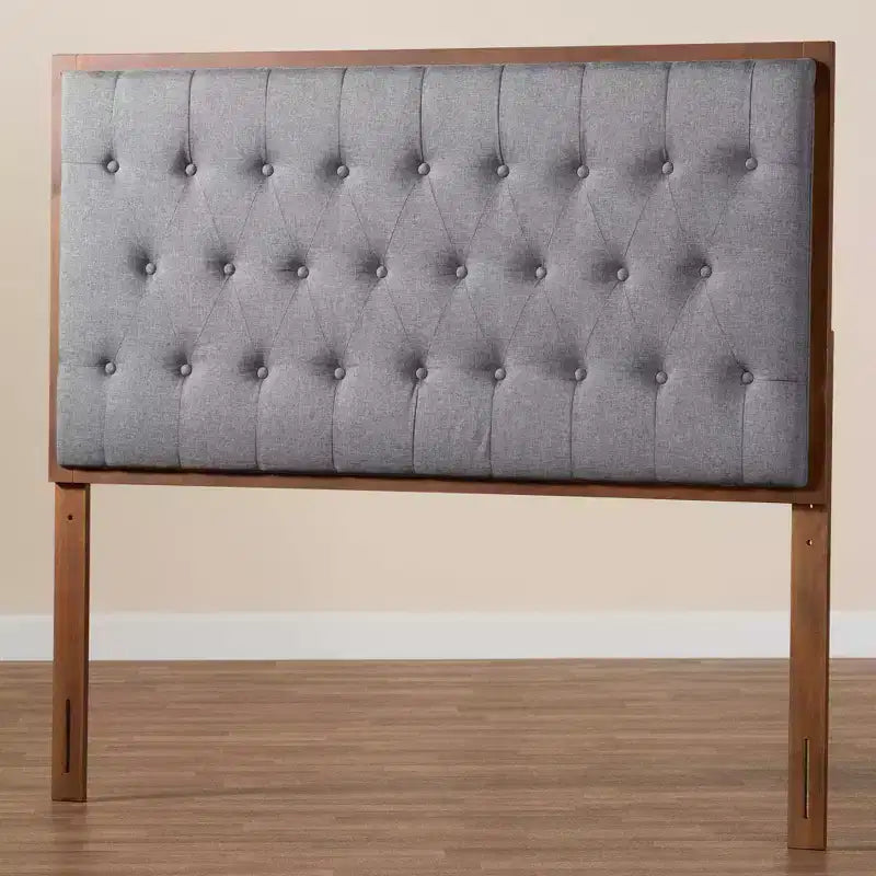 Tête de lit en tissu et bois Gris/Noyer