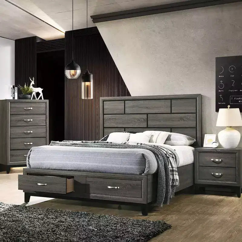 86" Eastern King Bed Valdemar Bed Weathered Gray
