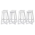 PJ Wood Classic Saddle-Seat 24 Tall Kitchen Counter Stools for Homes, Dining Spaces, and Bars w/Backless Seats, 4 Square Legs, White (4 Pack)