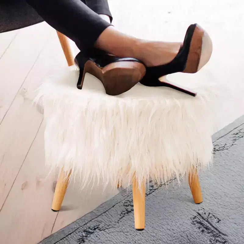 Tabouret rond en fausse fourrure (blanc)