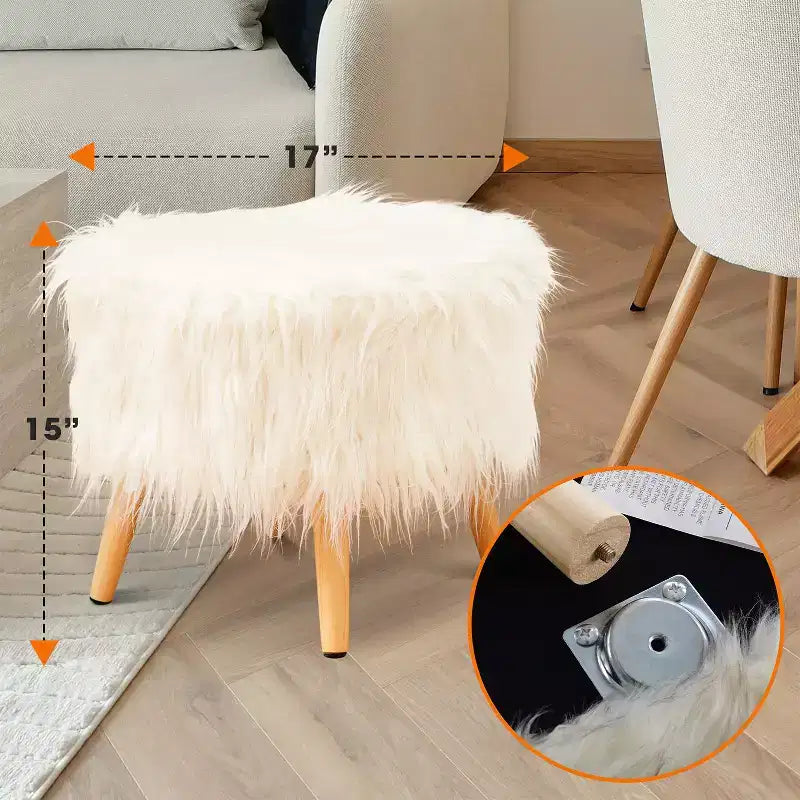 Tabouret rond en fausse fourrure (blanc)