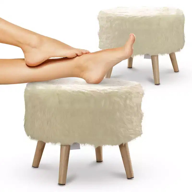 Tabouret rond en fausse fourrure (blanc)