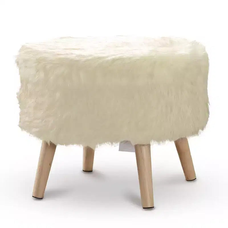 Tabouret rond en fausse fourrure (blanc)
