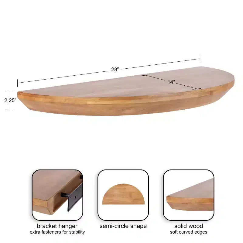 Console murale demi-cercle en bois flottant, 28x3x14, Naturel