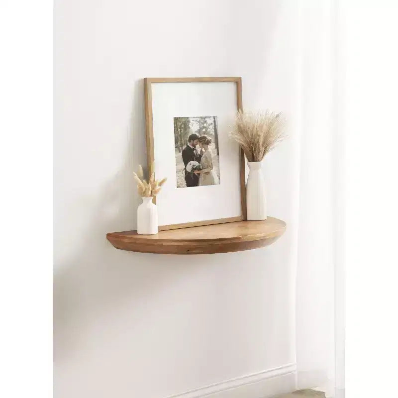 Console murale demi-cercle en bois flottant, 28x3x14, Naturel