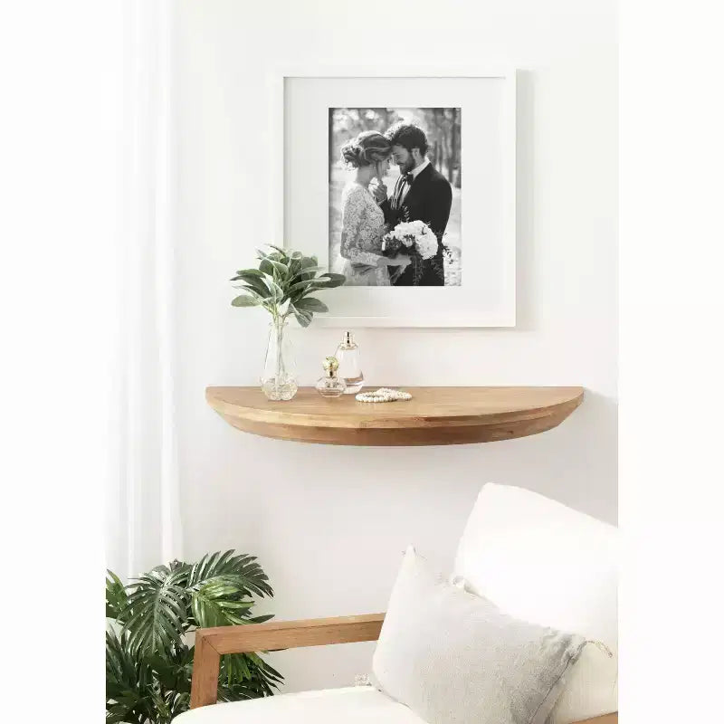 Console murale demi-cercle en bois flottant, 28x3x14, Naturel
