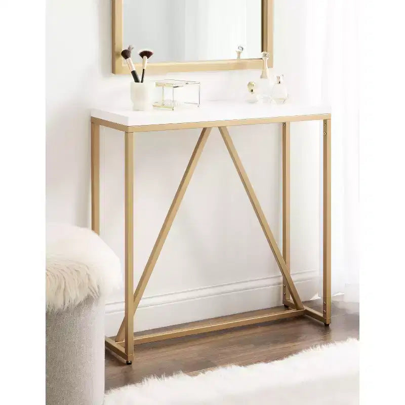 Console rectangulaire en MDF, 30x10x30, blanc et or