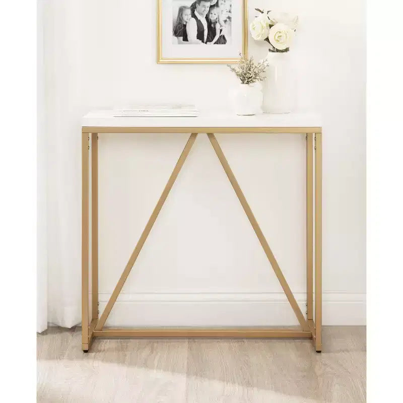 Console rectangulaire en MDF, 30x10x30, blanc et or