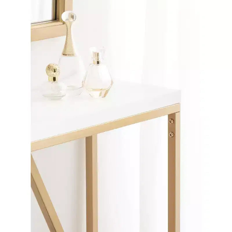 Console rectangulaire en MDF, 30x10x30, blanc et or