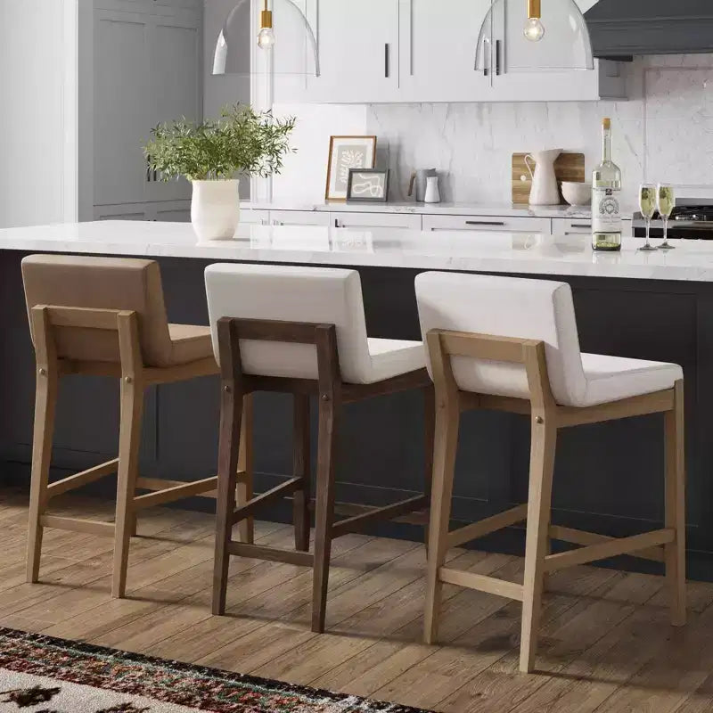 Tabouret de bar rembourré en bois à hauteur de comptoir - Nathan James