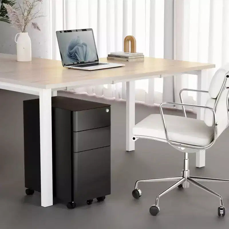 Caisson de classement mobile avec 3 tiroirs et serrure | Design fin pour rangement sous le bureau et organiseur pour dossiers, chemises et fournitures de bureau | Noir