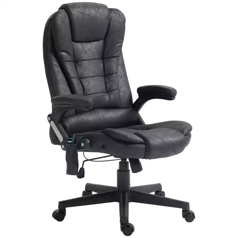 Fauteuil de bureau massant et chauffant à 6 points de vibration, fauteuil de direction grand dossier en microfibre avec dossier inclinable et accoudoirs