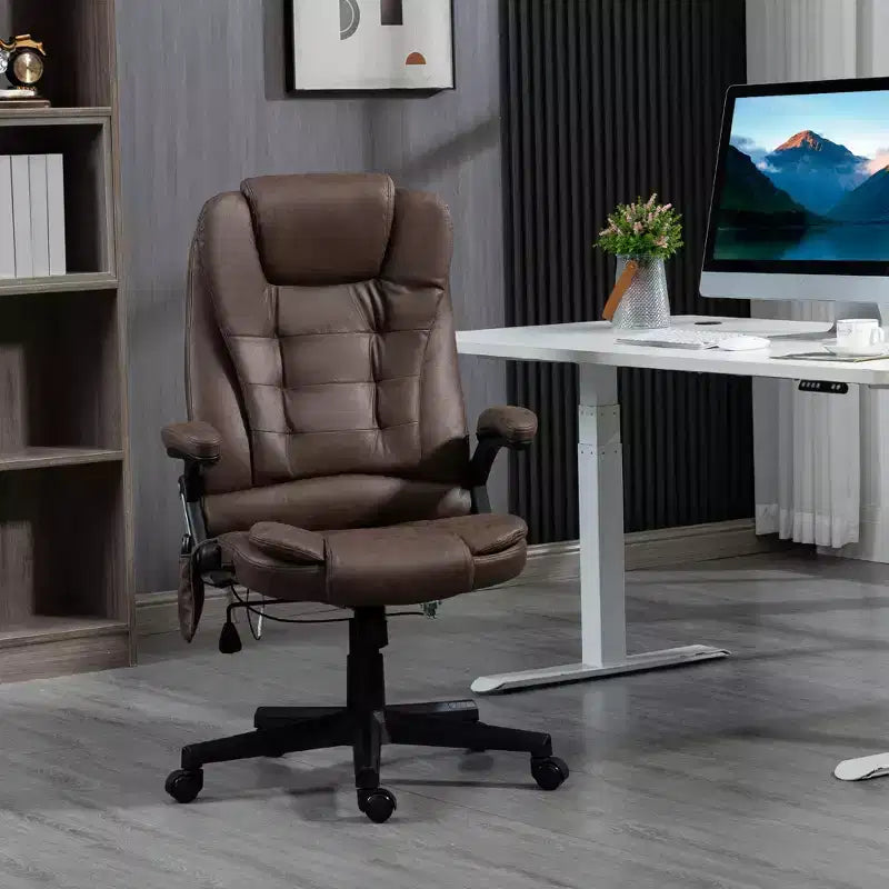 Fauteuil de bureau massant et chauffant à 6 points de vibration, fauteuil de direction grand dossier en microfibre avec dossier inclinable et accoudoirs
