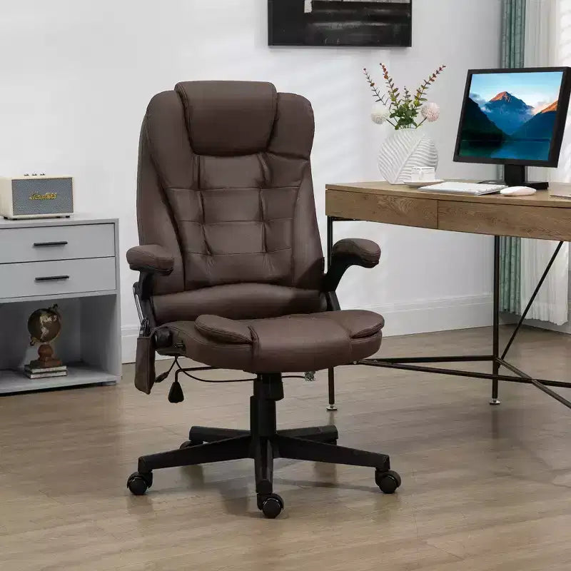 Fauteuil de bureau massant et chauffant à 6 points de vibration, fauteuil de direction grand dossier en microfibre avec dossier inclinable et accoudoirs