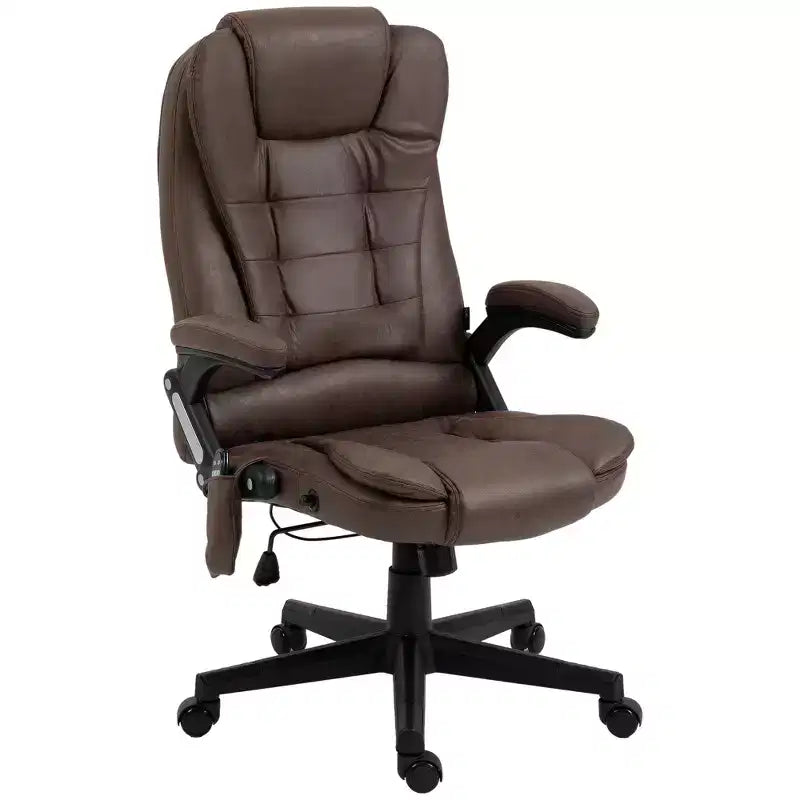 Fauteuil de bureau massant et chauffant à 6 points de vibration, fauteuil de direction grand dossier en microfibre avec dossier inclinable et accoudoirs