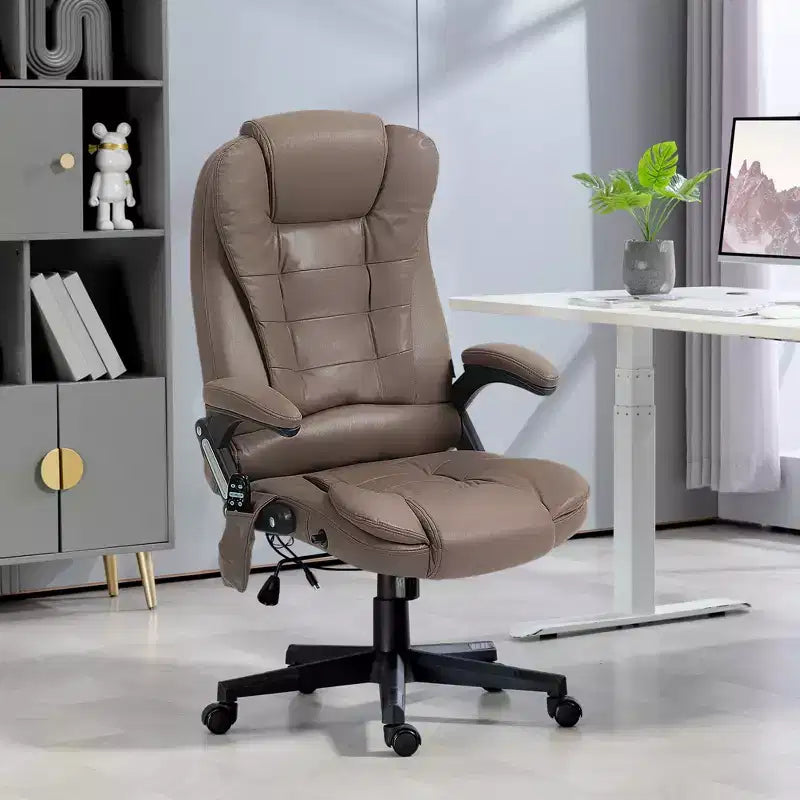 Fauteuil de bureau massant et chauffant à 6 points de vibration, fauteuil de direction grand dossier en microfibre avec dossier inclinable et accoudoirs