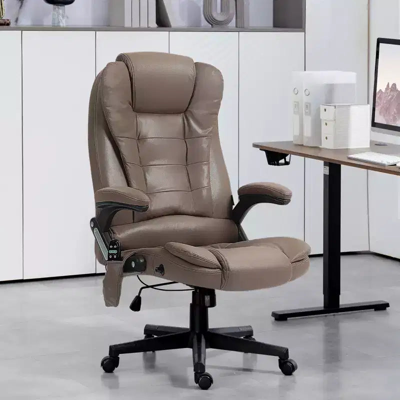 Fauteuil de bureau massant et chauffant à 6 points de vibration, fauteuil de direction grand dossier en microfibre avec dossier inclinable et accoudoirs