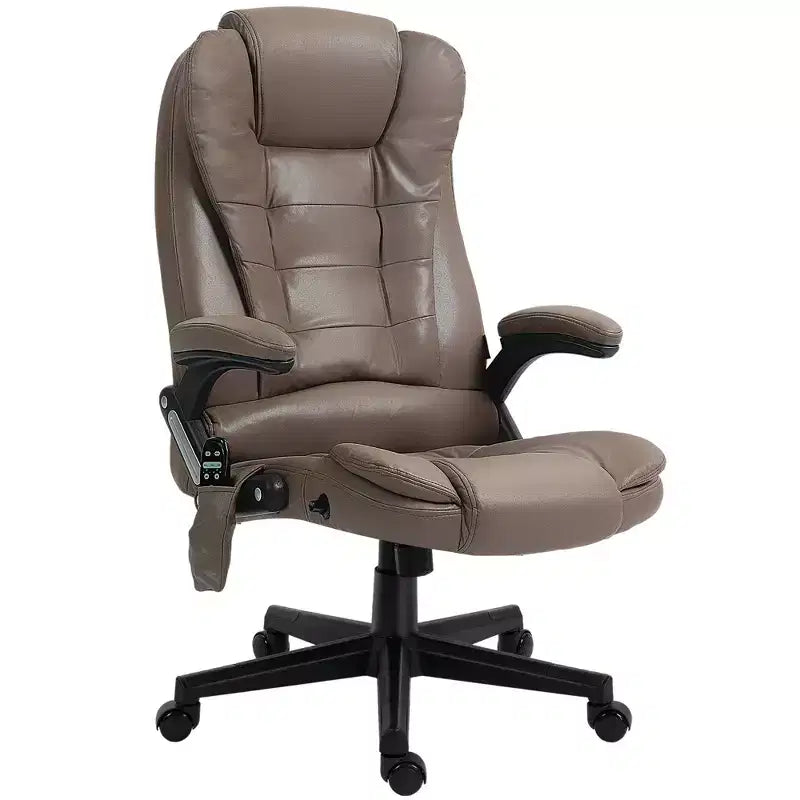 Fauteuil de bureau massant et chauffant à 6 points de vibration, fauteuil de direction grand dossier en microfibre avec dossier inclinable et accoudoirs