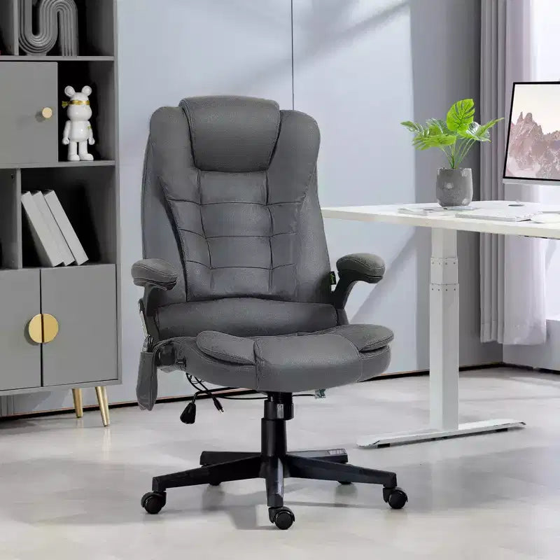 Fauteuil de bureau massant et chauffant à 6 points de vibration, fauteuil de direction grand dossier en microfibre avec dossier inclinable et accoudoirs