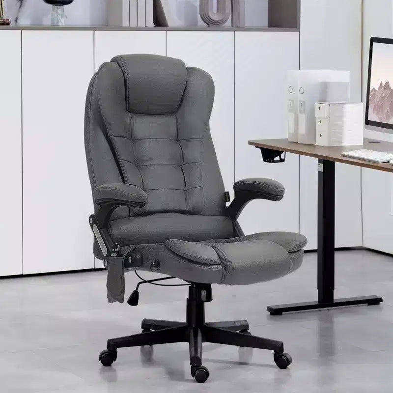 Fauteuil de bureau massant et chauffant à 6 points de vibration, fauteuil de direction grand dossier en microfibre avec dossier inclinable et accoudoirs