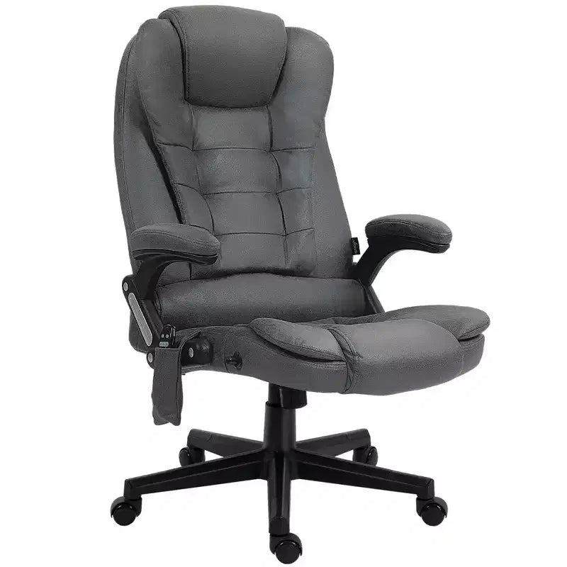 Fauteuil de bureau massant et chauffant à 6 points de vibration, fauteuil de direction grand dossier en microfibre avec dossier inclinable et accoudoirs