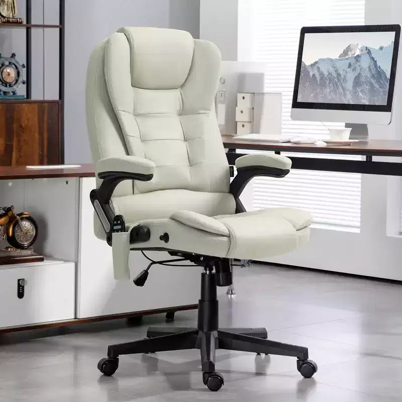 Fauteuil de bureau massant et chauffant à 6 points de vibration, fauteuil de direction grand dossier en microfibre avec dossier inclinable et accoudoirs