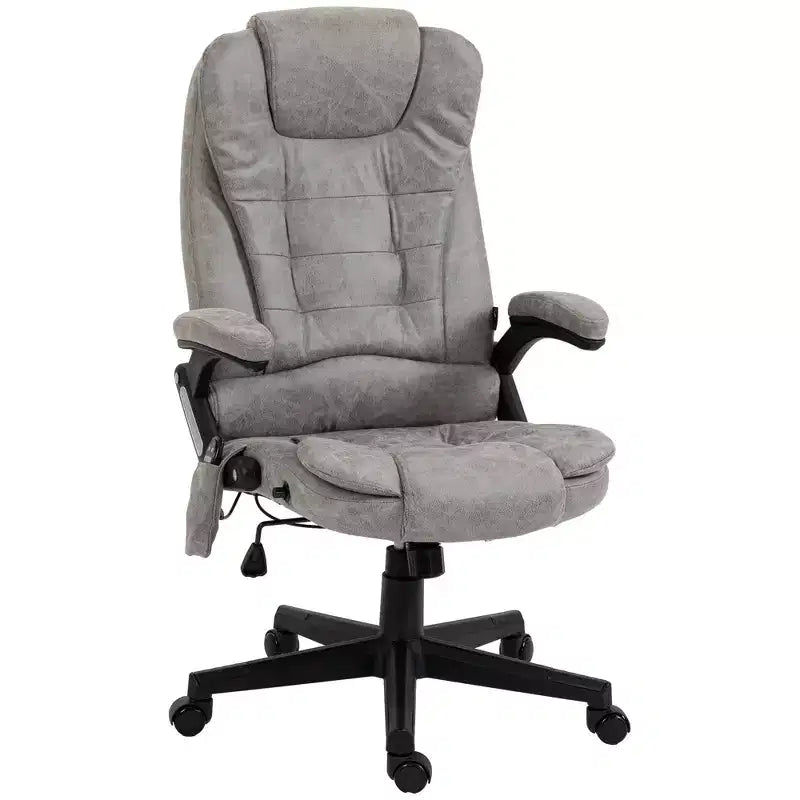 Fauteuil de bureau massant et chauffant à 6 points de vibration, fauteuil de direction grand dossier en microfibre avec dossier inclinable et accoudoirs