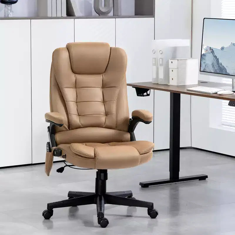 Fauteuil de bureau massant et chauffant à 6 points de vibration, fauteuil de direction grand dossier en microfibre avec dossier inclinable et accoudoirs
