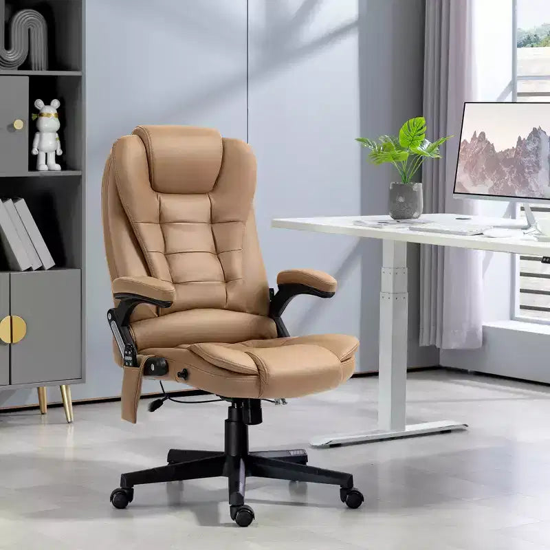Fauteuil de bureau massant et chauffant à 6 points de vibration, fauteuil de direction grand dossier en microfibre avec dossier inclinable et accoudoirs