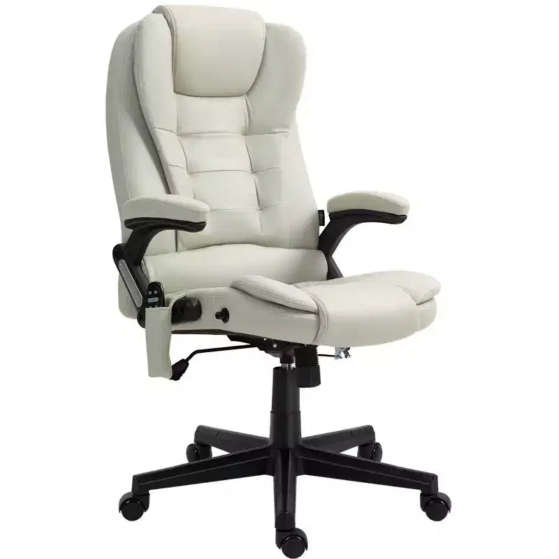Fauteuil de bureau massant et chauffant à 6 points de vibration, fauteuil de direction grand dossier en microfibre avec dossier inclinable et accoudoirs