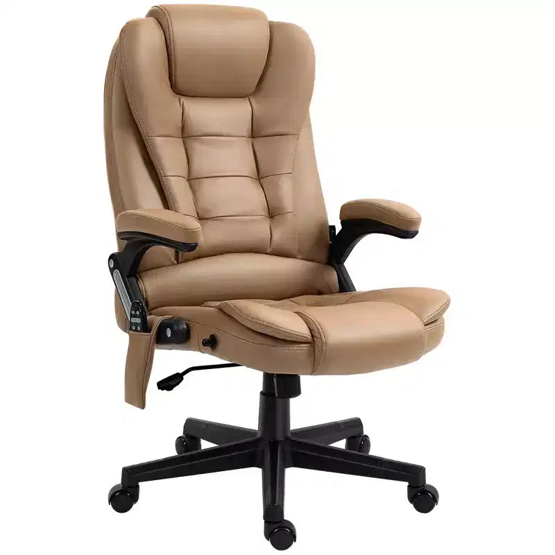 Fauteuil de bureau massant et chauffant à 6 points de vibration, fauteuil de direction grand dossier en microfibre avec dossier inclinable et accoudoirs