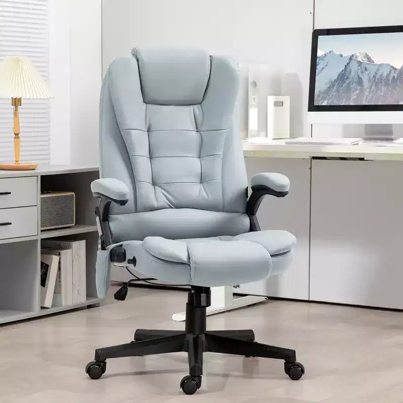 Fauteuil de bureau massant et chauffant à 6 points de vibration, fauteuil de direction grand dossier en microfibre avec dossier inclinable et accoudoirs