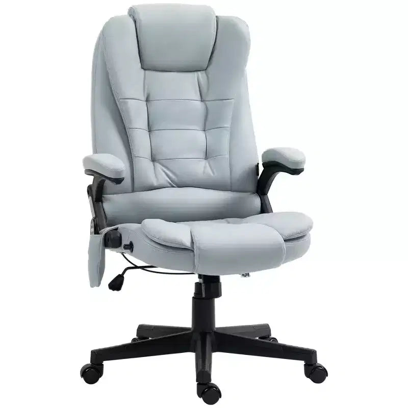 Fauteuil de bureau massant et chauffant à 6 points de vibration, fauteuil de direction grand dossier en microfibre avec dossier inclinable et accoudoirs