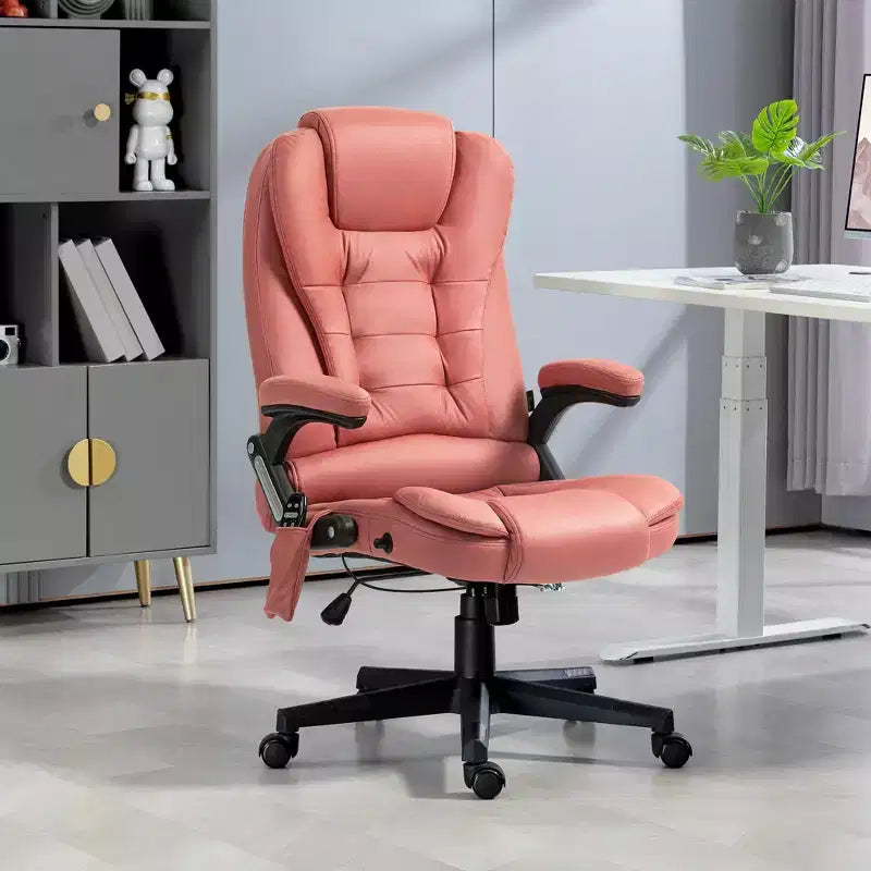 Fauteuil de bureau massant et chauffant à 6 points de vibration, fauteuil de direction grand dossier en microfibre avec dossier inclinable et accoudoirs