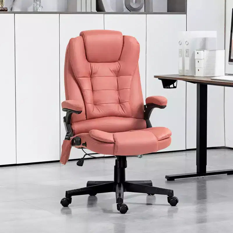 Fauteuil de bureau massant et chauffant à 6 points de vibration, fauteuil de direction grand dossier en microfibre avec dossier inclinable et accoudoirs