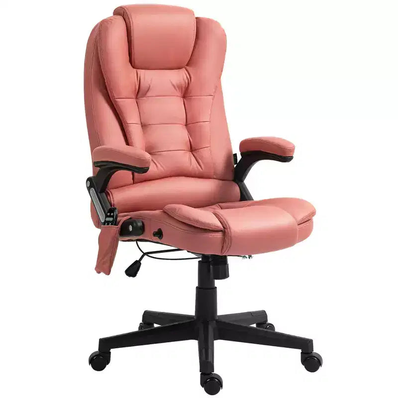 Fauteuil de bureau massant et chauffant à 6 points de vibration, fauteuil de direction grand dossier en microfibre avec dossier inclinable et accoudoirs