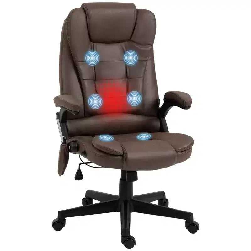 Fauteuil de bureau massant et chauffant à 6 points de vibration, fauteuil de direction grand dossier en microfibre avec dossier inclinable et accoudoirs