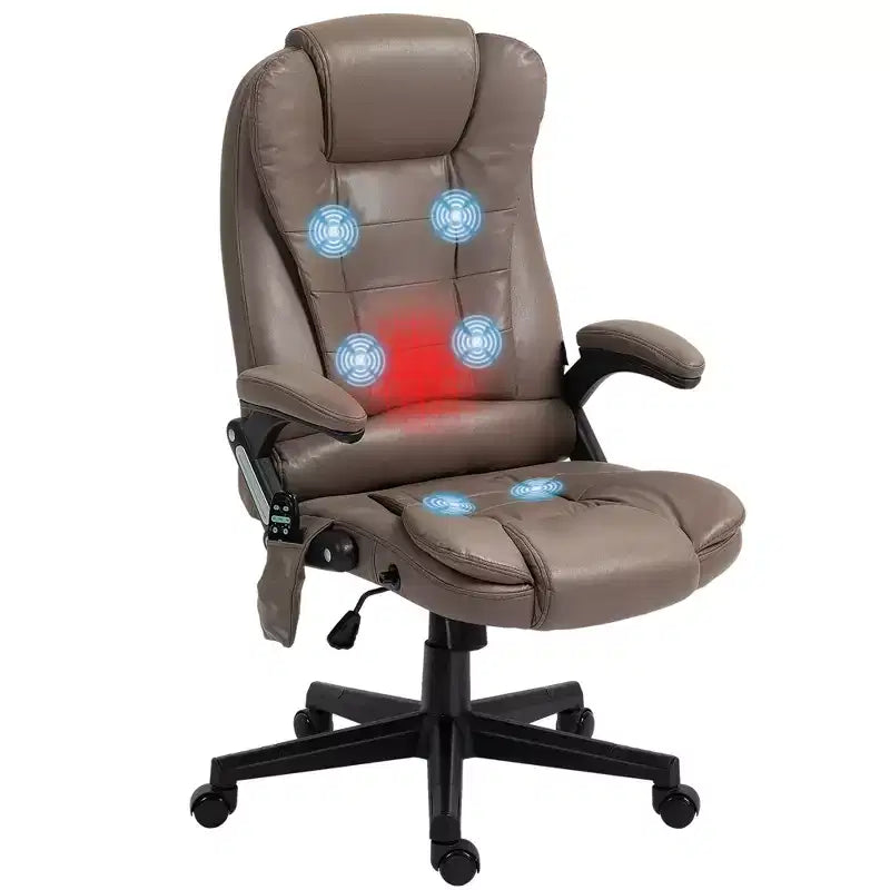 Fauteuil de bureau massant et chauffant à 6 points de vibration, fauteuil de direction grand dossier en microfibre avec dossier inclinable et accoudoirs