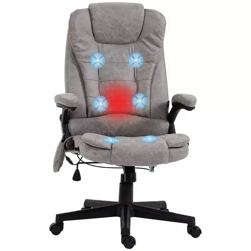 Fauteuil de bureau massant et chauffant à 6 points de vibration, fauteuil de direction grand dossier en microfibre avec dossier inclinable et accoudoirs