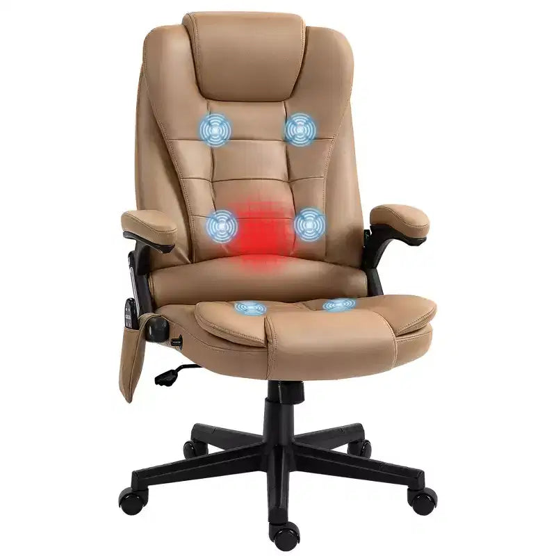 Fauteuil de bureau massant et chauffant à 6 points de vibration, fauteuil de direction grand dossier en microfibre avec dossier inclinable et accoudoirs