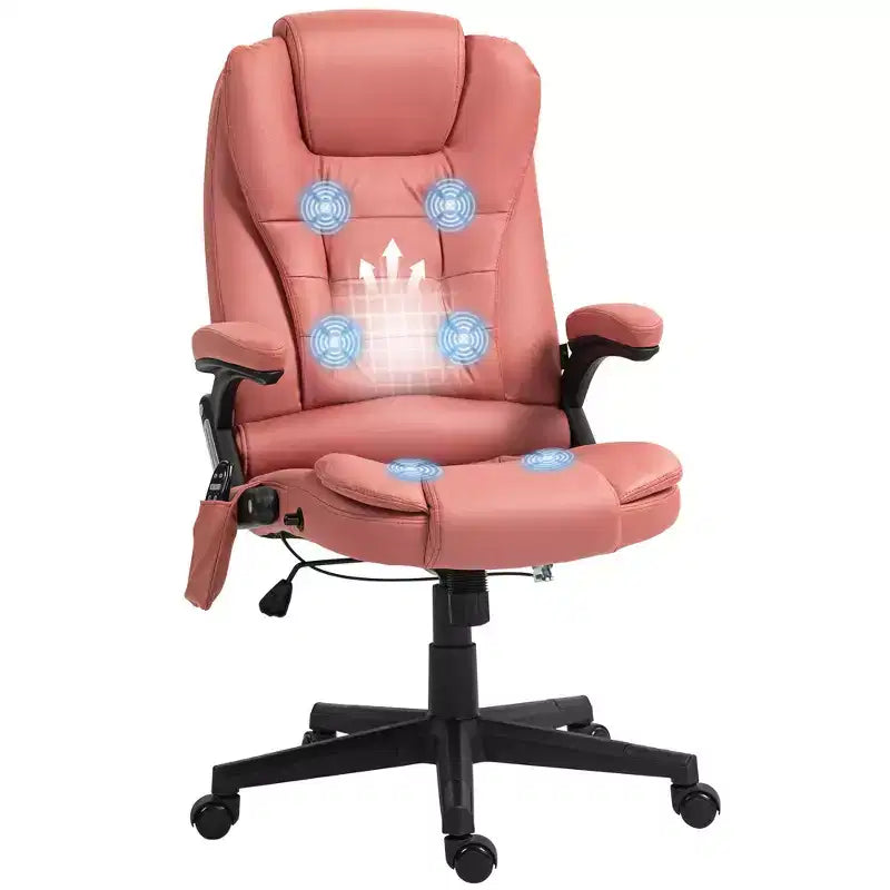 Fauteuil de bureau massant et chauffant à 6 points de vibration, fauteuil de direction grand dossier en microfibre avec dossier inclinable et accoudoirs