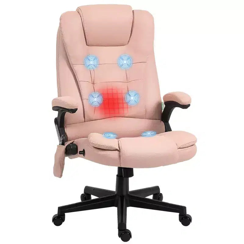 Fauteuil de bureau massant et chauffant à 6 points de vibration, fauteuil de direction grand dossier en microfibre avec dossier inclinable et accoudoirs
