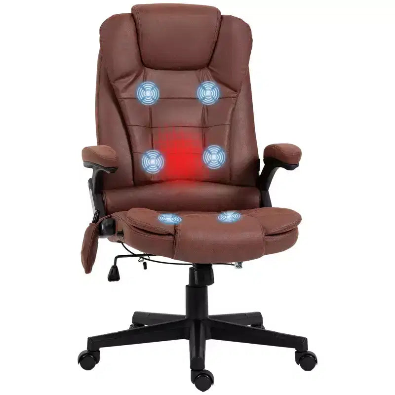 Fauteuil de bureau massant et chauffant à 6 points de vibration, fauteuil de direction grand dossier en microfibre avec dossier inclinable et accoudoirs