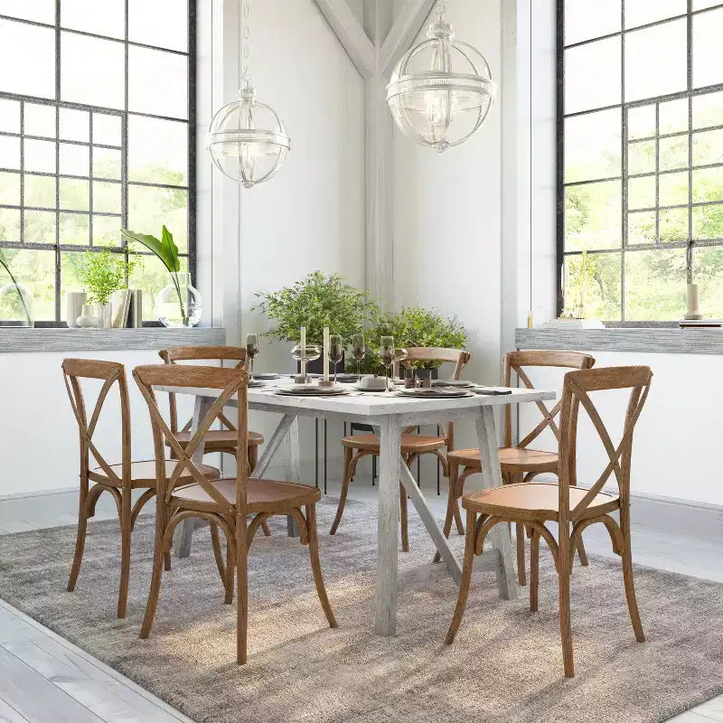 Table à manger de ferme avec piètement à tréteaux en bois